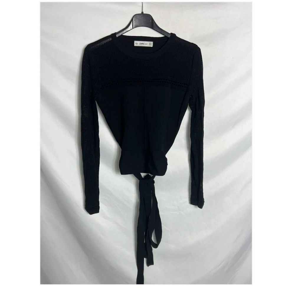 Zara Elegant Black Long Sleeve Tie-Front Top - Picture 2 of 6